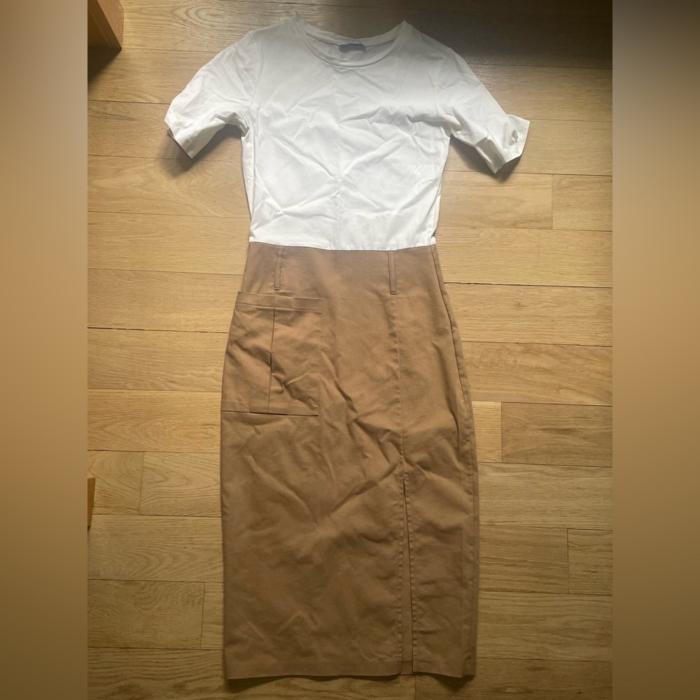 Zara White and Tan Tshirt Dress